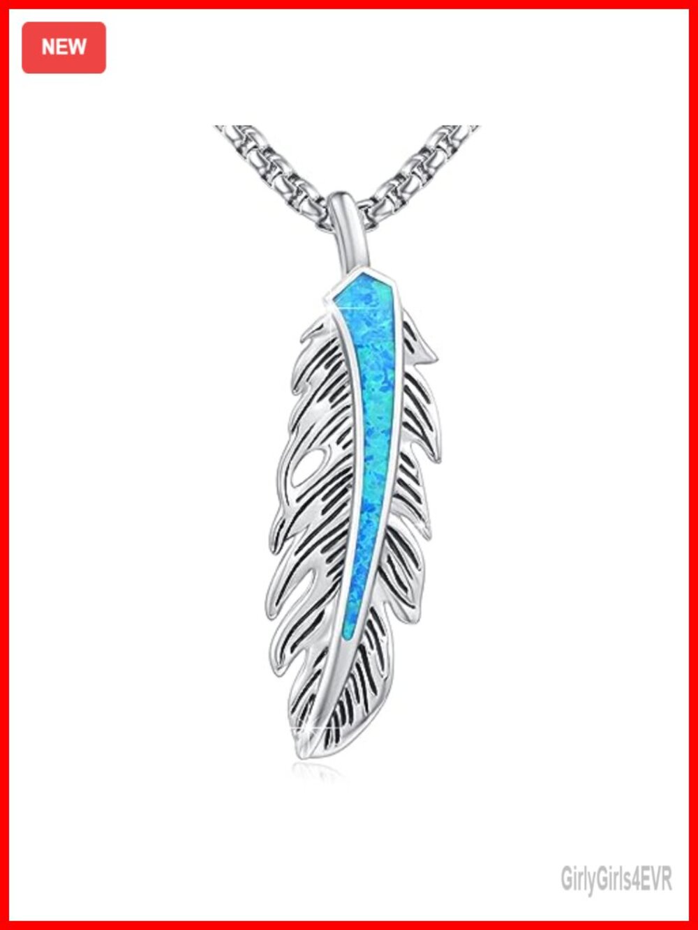 925 Sterling Silver Opal Feather Pendant Necklace Adjustable